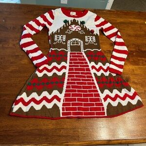 Born Famous gingerbread house sweater dress Red White size XS